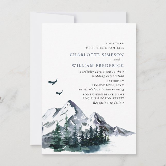 Elegant Mountains Forest Landscape Wedding Invitation (Front)