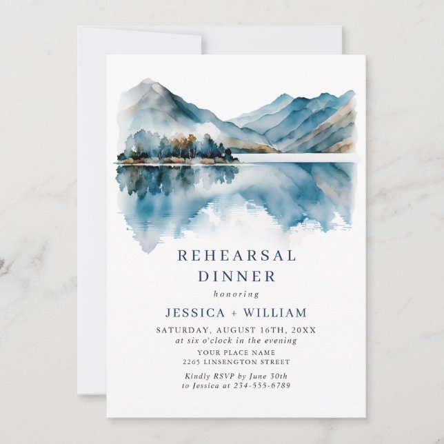 Elegant Mountains Forest Rehearsal Dinner Photo Invitation (Front)