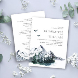 Elegant Mountains Forest Wedding All in One Invitation