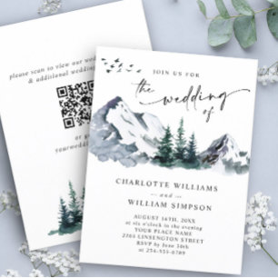 Elegant Mountains Forest Wedding QR code Invitation