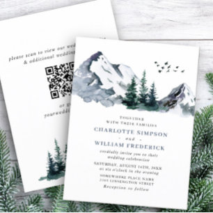 Elegant Mountains Forest Wedding QR code Invitation