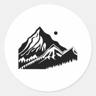 Elegant Mountains Silhouette in Monochrome Classic Round Sticker