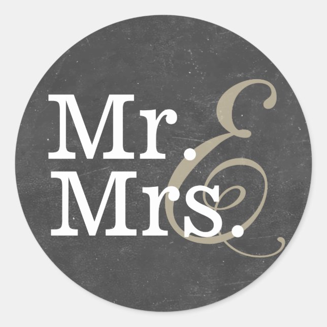 Elegant Mr. and Mrs. Chalkboard Wedding Favour Classic Round Sticker (Front)