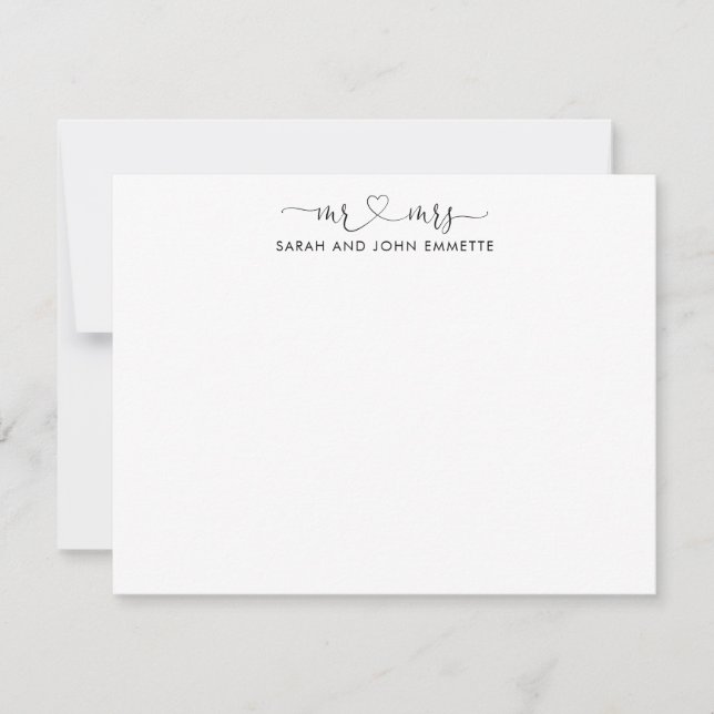 Elegant Mr and Mrs Heart Script Typography Couple Card (Front)