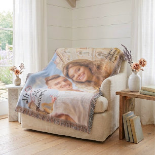 Elegant Mr and Mrs Heart Typography Photo Keepsake Throw Blanket
