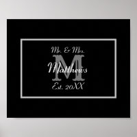Elegant Mr and Mrs Monogram Black