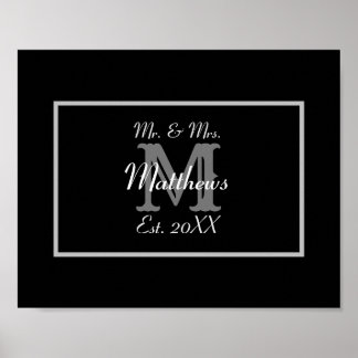 Elegant Mr and Mrs Monogram Black Poster