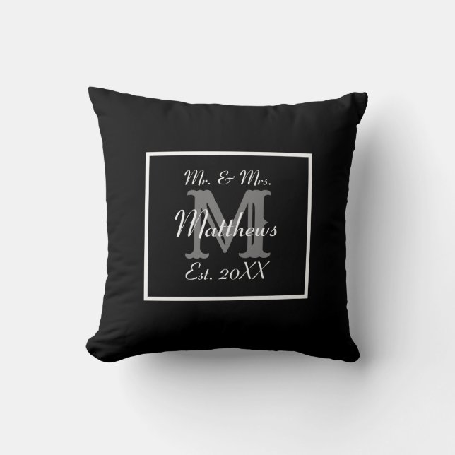 Elegant Mr and Mrs Monogram Cushion (Front)