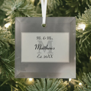 Elegant Mr and Mrs Monogram Glass Tree Decoration