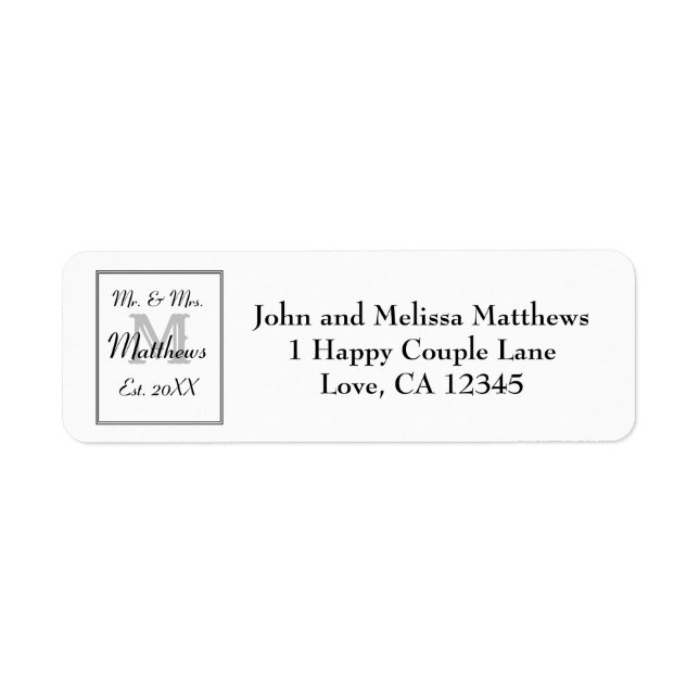 Elegant Mr and Mrs Monogram Wedding Return Address (Front)