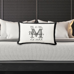 Elegant Mr and Mrs Name Black Newlywed Monogram Lumbar Cushion