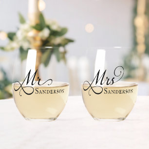 Elegant Mr and Mrs Stemless Wine Glass