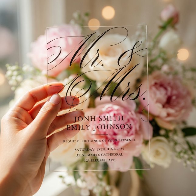 Elegant Mr & Mr Script Calligraphy Acrylic Invitations (Creator Uploaded)