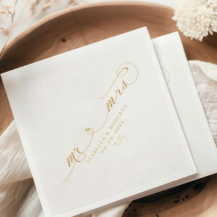 Elegant Mr. & Mrs. Calligraphy Script Wedding Gold Foil Napkins