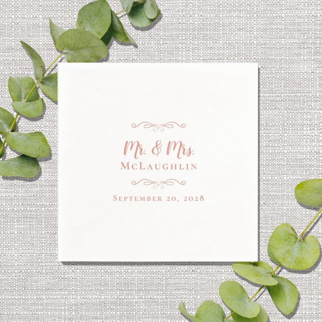 Elegant Mr Mrs Chic Modern Wedding Rose Gold Pink Napkin (Creator Uploaded)