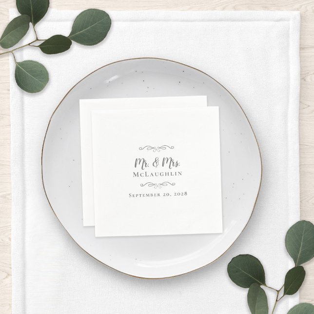 Elegant Mr & Mrs Chic Modern Wedding Trendy Grey Napkin (Creator Uploaded)