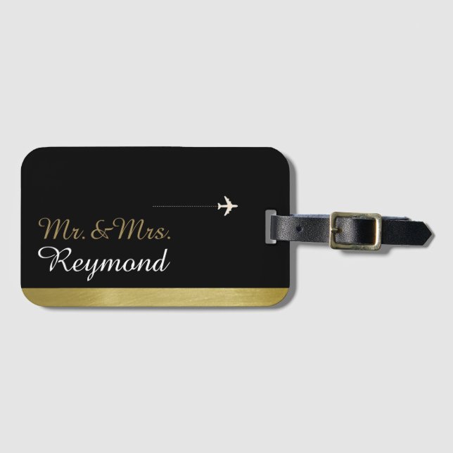 elegant Mr. & Mrs. couple travel black Luggage Tag (Front Horizontal)