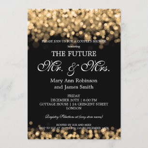 Elegant Mr Mrs Couples Shower Gold Lights Invitation