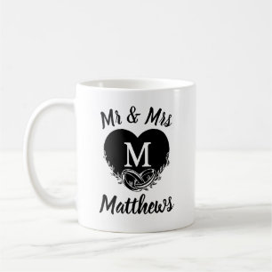 Elegant Mr Mrs Letter M Heart Wedding Thank You Coffee Mug