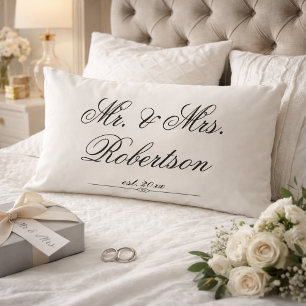 Elegant Mr Mrs Name est. classy script Wedding  Lumbar Cushion