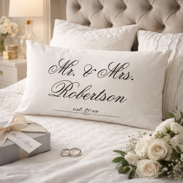 Elegant Mr Mrs Name est. classy script Wedding  Lumbar Cushion (Creator Uploaded)