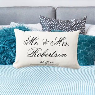 Elegant Mr Mrs Name est. classy script Wedding  Lumbar Cushion