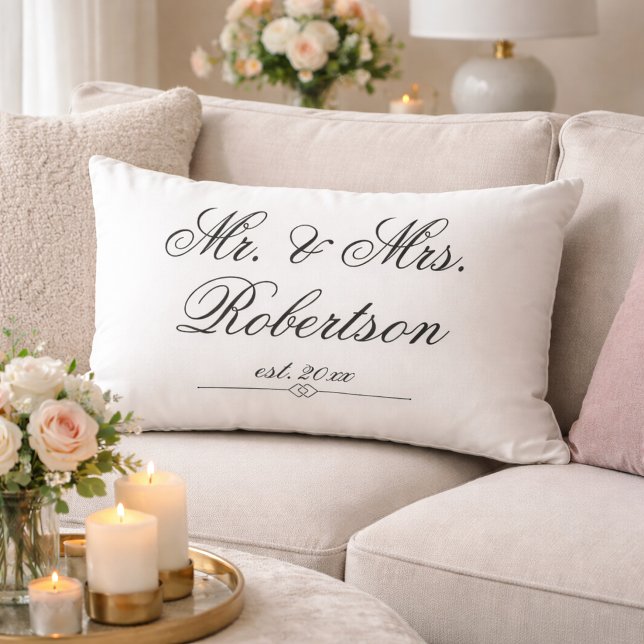 Elegant Mr Mrs Name Est. Wedding Accent Pillow (Creator Uploaded)
