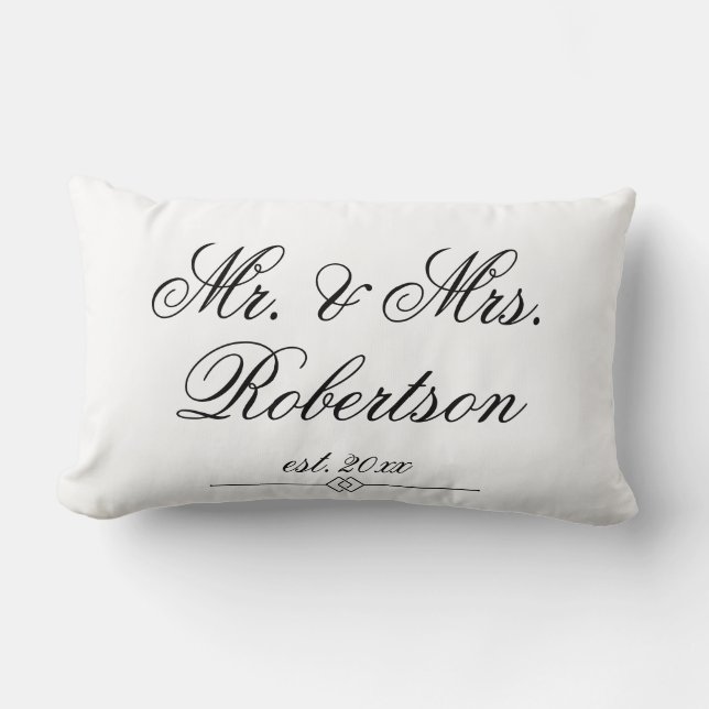 Elegant Mr Mrs Name Est. Wedding Accent Pillow (Front)