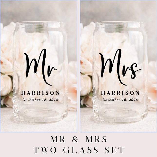Elegant Mr Mrs Personalised Wedding Can Glass (Creator Uploaded)