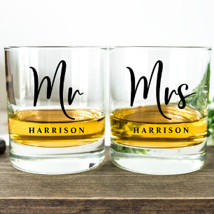 Elegant Mr Mrs Personalised Wedding Whiskey Glass