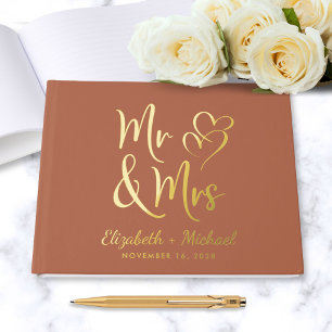 Elegant Mr Mrs Photo Terracotta Wedding Guest Book