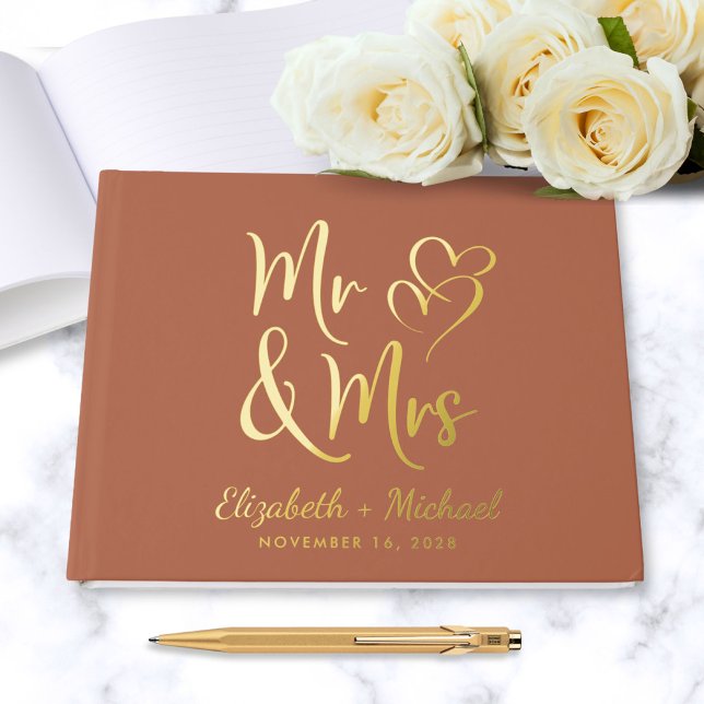 Elegant Mr Mrs Photo Terracotta Wedding Guest Book (Creator Uploaded)