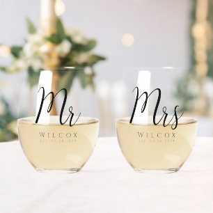 Elegant Mr & Mrs Stemless Wine Glass