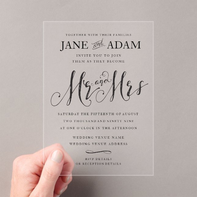 Elegant Mr & Mrs Typography Wedding Invitation (Insitu (Handheld))