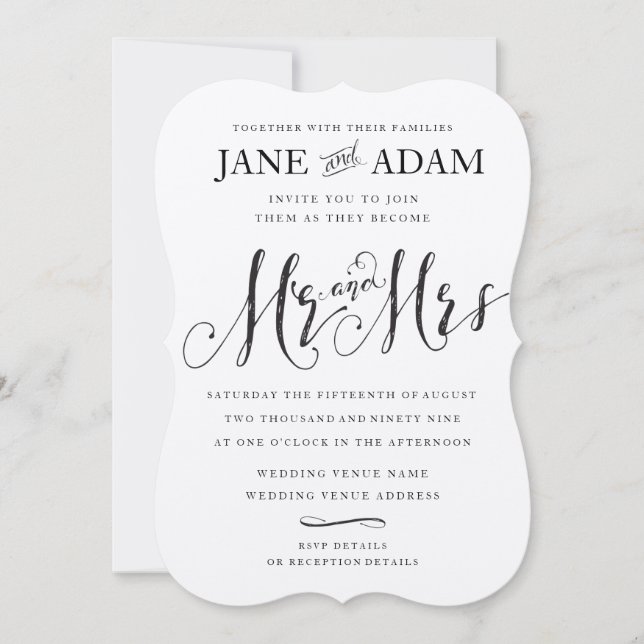 Elegant Mr & Mrs Typography Wedding KRAFT Invitation (Front)