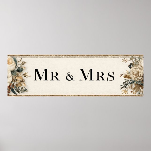 Elegant Mr. & Mrs. Wedding Design with Glitter Poster (Front)