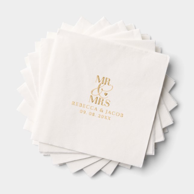 Elegant Mr & Mrs Wedding Gold Foil Napkins (Insitu (Stacked))