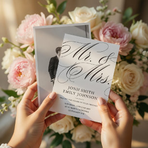 Elegant Mr & Mrs Wedding Photo Script Calligraphy  Invitation