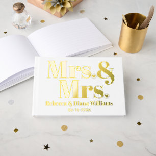 Elegant Mrs. and Mrs. lesbian white wedding Guest Book