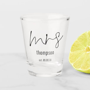 Elegant Mrs Name Script Bride Keepsake Gift Shot Glass