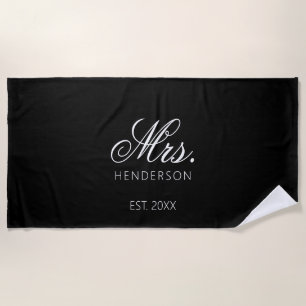 Elegant Mrs Script Established Year Personalised Beach Towel