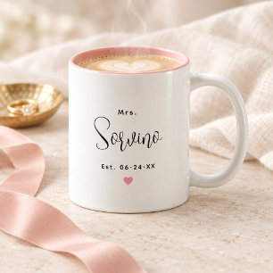 Elegant Mrs Script Pink Wedding Monogram Two-Tone Coffee Mug