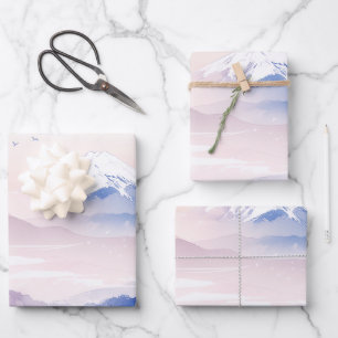 Elegant Mt. Fuji & Cherry Blossoms Japanese Art Wrapping Paper Sheet