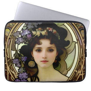 Elegant Mucha Style Portrait of a Beautiful Woman Laptop Sleeve