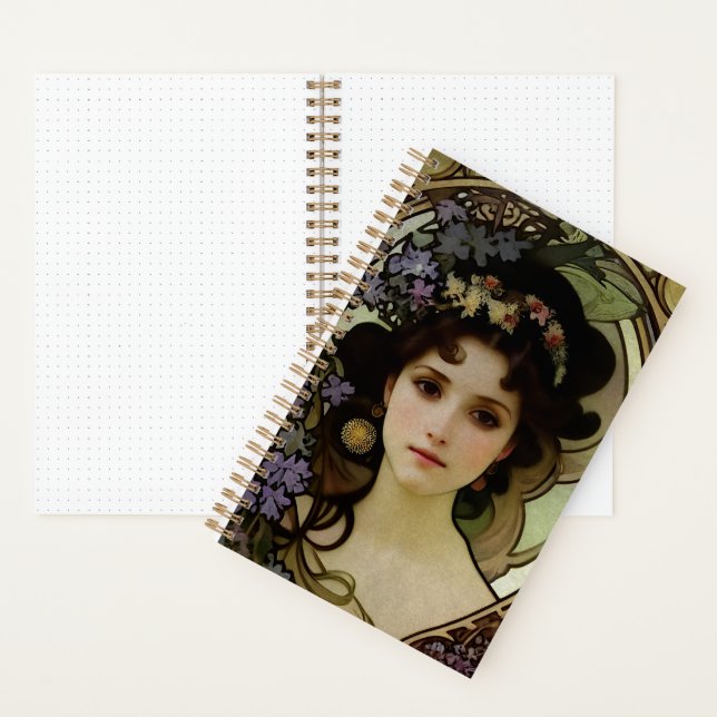 Elegant Mucha Style Portrait of a Beautiful Woman Notebook (Inside)