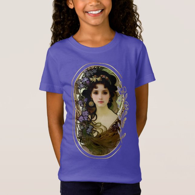 Elegant Mucha Style Portrait of a Beautiful Woman T-Shirt (Front)