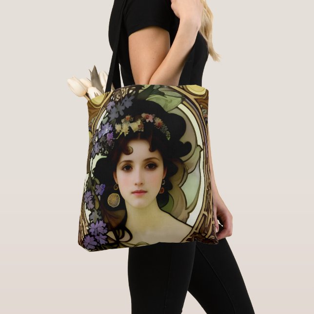 Elegant Mucha Style Portrait of a Beautiful Woman Tote Bag (Close Up)