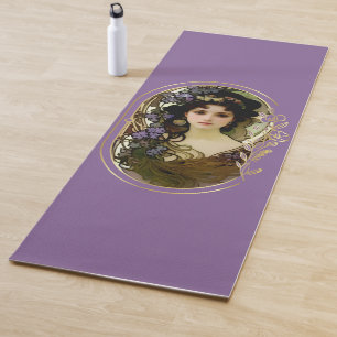 Elegant Mucha Style Portrait of a Beautiful Woman Yoga Mat