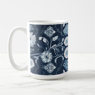 Elegant Mug Modern Floral Art in White and Blue
