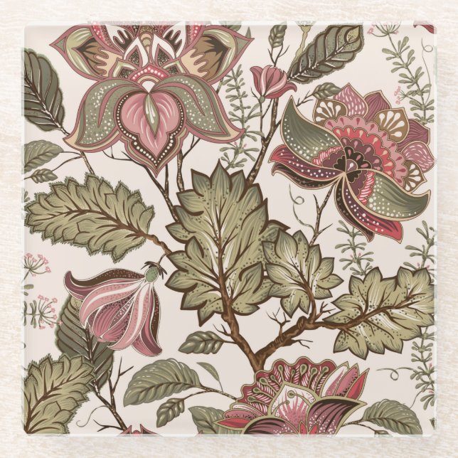 Elegant Multi-Colour Decorative Floral Pattern Glass Coaster (Front)